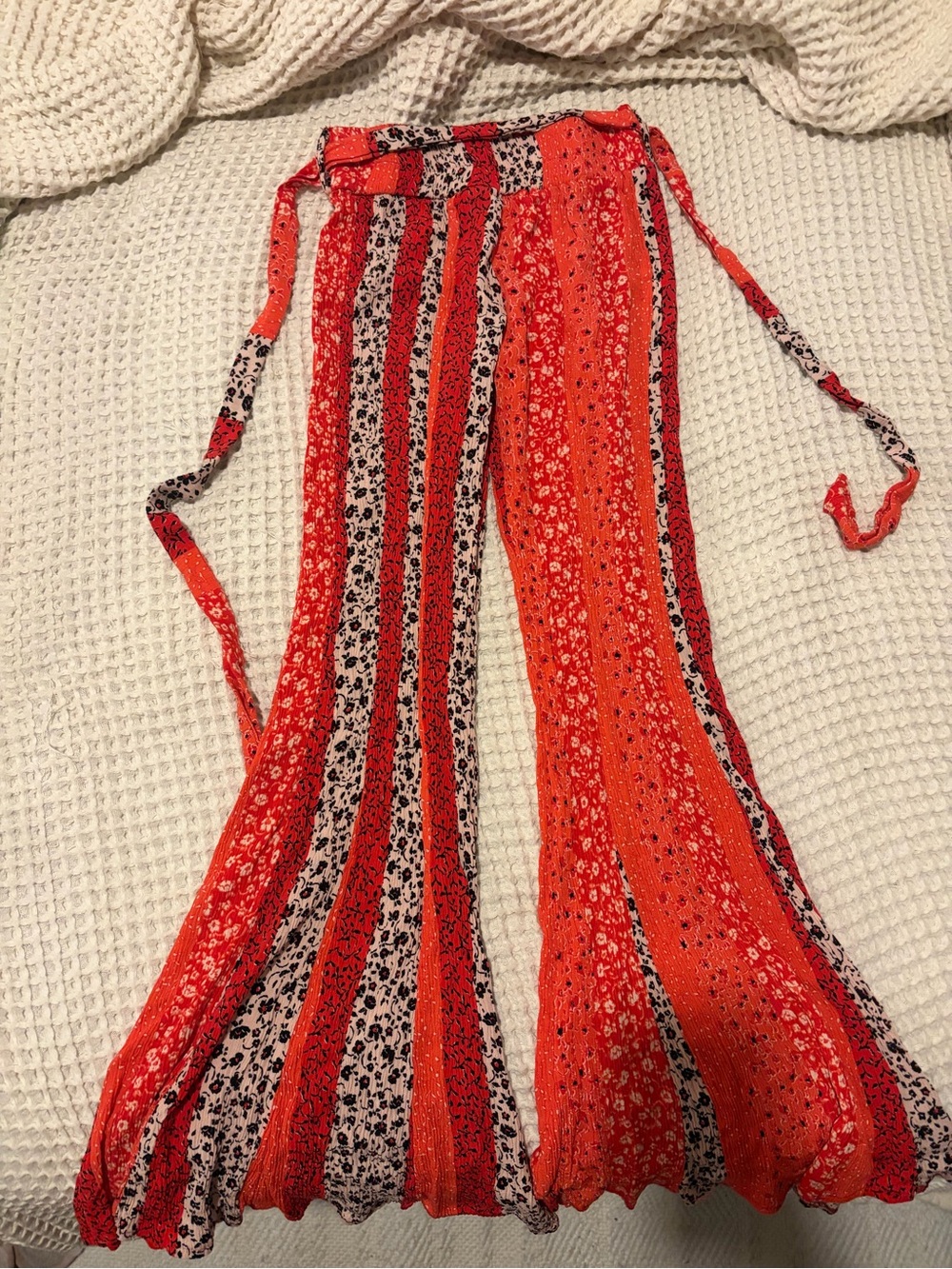 Red Striped Wide-Leg Boho Pants